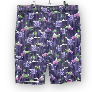 Vintage SHMACK Shorts 100% Cotton Purple Green Men’s Size 36 Palm Trees $ Signs